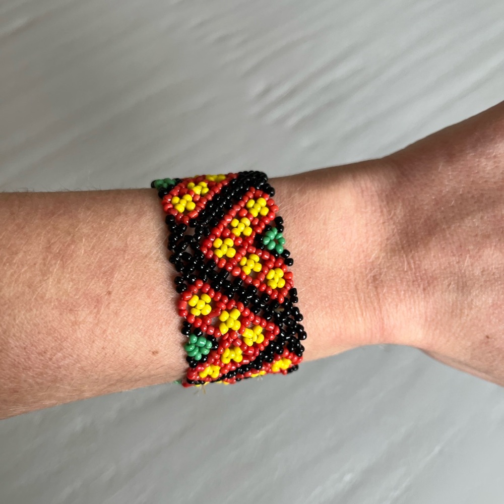 Huichol Style Colorful Beaded Bracelet Red Yellow Green Tribal